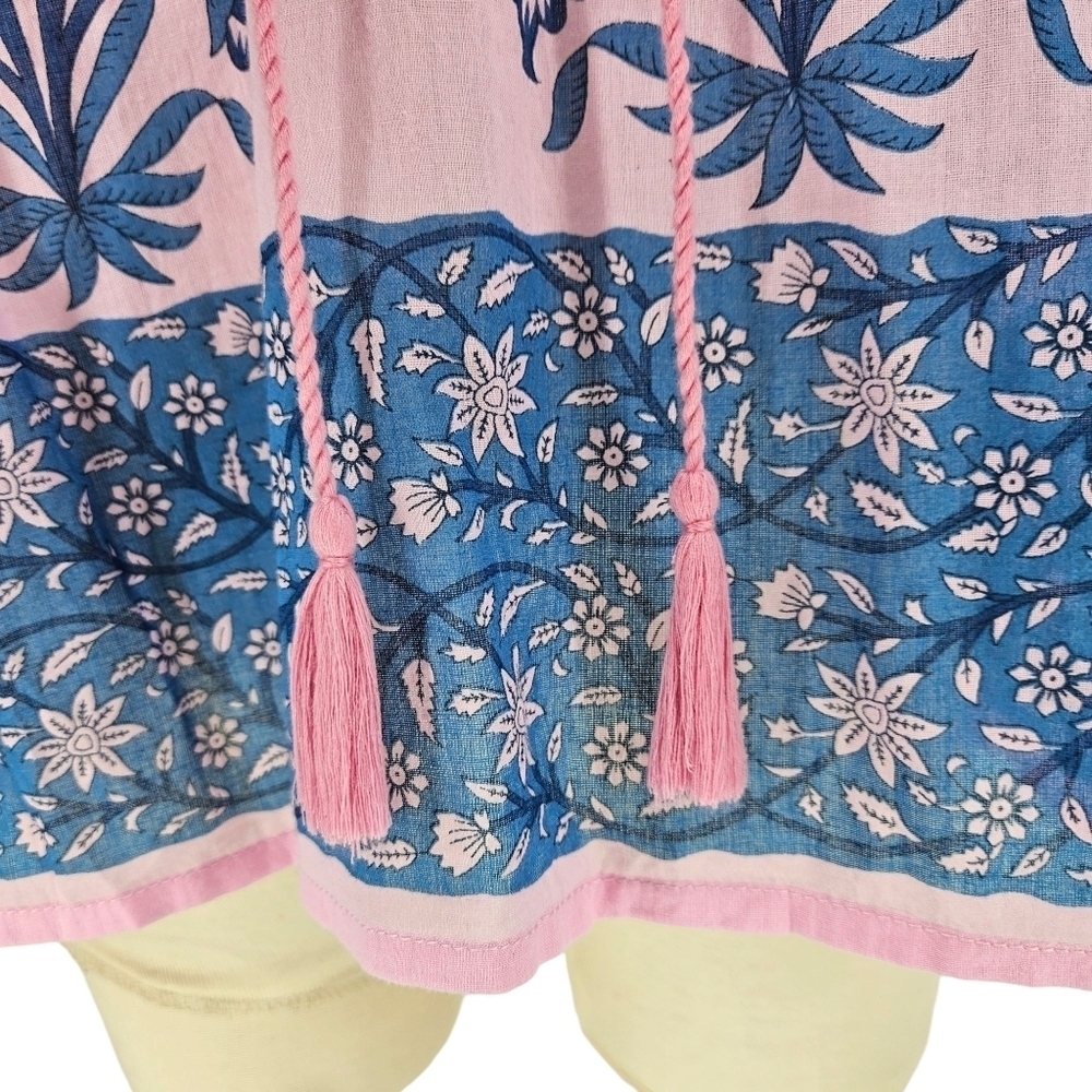 Cynthia Rowley Shirt Pink Floral Long Sleeve V Neck Tasseled Peasant Top Small - Picture 4 of 7